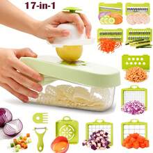 1/7/17pcs Multi-Function 17-In-1 Food Chopper, Vegetable Chopper, Onion Chopper, Vegetable Slicer, Dicer, Vegetable Chopper With 8 Blades, With Drain Basket, Salad Potato Carrot Garlic Container, Chopper With Container - Multicolor - View 2