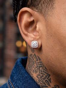 2 buah Anting Jepit Pria Klasik Bentuk Persegi dengan Batu Zirkonia Kubik, Mudah Dipakai, Gaya Hip-Hop, Anting Tanpa Tindik dari Logam Perak, Cocok untuk Pesta dan Pemakaian Sehari-hari - Klip telinga - View 1