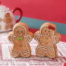 2pcs Xmas Gingerbread Man Pepper Salt Shaker Creative Ceramic Seasoning Shakers Ceramic Tableware Set Relief Damp Proof - As Show - View 1
