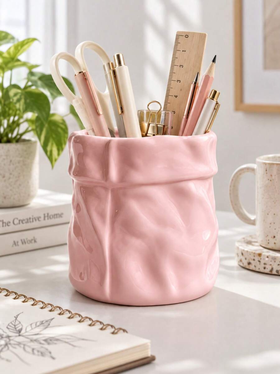 1Pc Unique Bag‑Inspired Shaped Storage Holder, Large Capacity Desktop Organizer For Makeup Brushes, Multi‑Functional Decor Container For Bedroom Vanity Desk - Multicolor - View 1