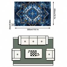 1PC Deep Blue & Gold Vintage Symmetrical Totem Retro Luxury Crystal Velvet Rectangular Area Rug, Distressed Mottled Artistic Details, Machine Washable, Suitable For Living Room, Bedroom Home Decor, All Seasons, Aesthetic Home Decoration - Multicolor - View 16