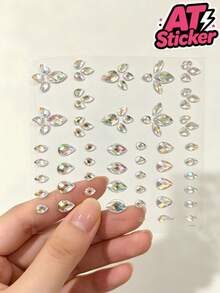 1pc Rhinestone Gem Decor Sticker, Transparent PET Base Self-Adhesive Rhinestone Sticker, Iridescent AB Color Faceted Faux Rhinestone Design, Water Drop And Marquise Shape Multi-Specification Rhinestone Decor, Can Be Combined And Assembled Into Butterfly Pattern, 3D Glossy Texture, Self-Adhesive Backing, Easy To Apply, No Residue After Removal, Lightweight And Thin, Suitable For Curved Surfaces, Elegant And Exquisite Decor Sticker, Suitable For Instant Cameras And Various Smooth Hard Objects For Appearance Beautification And Personalized Appearance Modification - Decorative Stickers - View 5