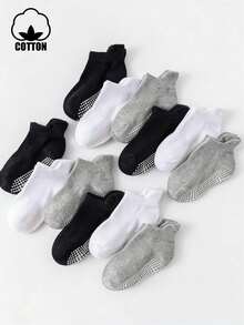 12 Pasang Kaos Kaki Anak-Anak Warna Hitam, Putih, Abu-abu, Bahan Katun Anti Selip, Cocok untuk Olahraga, Trampolin, dan Pakaian Dalam Ruangan - MultiWarna - View 2