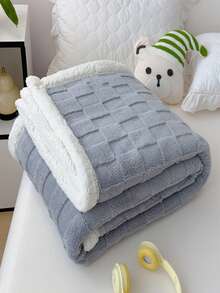 1pc Bread-Grid Fleece Cuffed Soft Skin-Friendly Bed Blanket, Suitable For Living Room And Bedroom - Light Grey - View 6