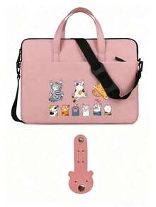 Laptop Bag, Compact Shoulder Bag With Accessory Compartments, Cat Print Design, Equipped With Detachable And Adjustable Shoulder Strap, Data Cable Storage, Fits In Suitcase, Laptop Protective Bag, Briefcase, Document Storage Bag, Portable Commuter Bag, Suitable For Laptop And Tablet, Travel, Commute, Back To School, Halloween, Christmas Gift - Multicolor - View 15