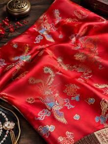 1pc Dragon & Phoenix Jacquard Fabric, Multi-Color Metallic Thread Woven Dragon & Phoenix Cloud Pattern, Shiny Satin Jacquard Cloth, Multiple Colors Available, Suitable For Festival Clothing, Gift Box Lining, Home Decor And DIY Sewing Crafts - Multicolor - View 3