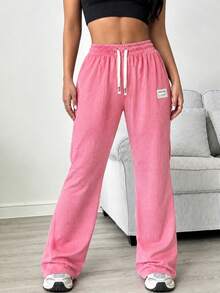 Women's Pink Cargo Wide Leg Pants, Autumn Women's Outfit - Pink - View 3