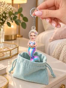 1pc Custom Photo Mermaid Acrylic Keychain, Personalized Face Cartoon Mermaid Body Key Chain, Girls Birthday Gift, Mermaid Lover Novelty Keepsake,Ocean Fantasy Accessory,Ocean Theme Present - Multicolor - View 9
