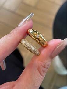 3pcs Vintage Style Cubic Geometric Oil Drop Stackable Open Ring Set, Suitable For Women's Daily Wear And Parties - Gold - View 5