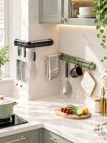 1pc Multi-Functional Kitchen Accessory Storage Rack, Portable Foldable Wall-Mounted Storage Rack, Space-Saving Kitchen Storage Shelf, Can Be Installed In Corners, No-Drill Installation, Can Hang Spoons, Spatulas And Other Kitchen Utensils, Suitable For Cabinets, Cookware, Tableware, Kitchen Organization, Kitchen Essentials, Apartment Essentials, Kitchen Organization And Storage - Multicolor - View 2
