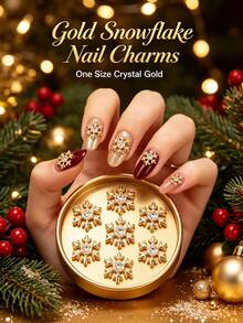 20pcs Gold & Silver Winter Alloy Rhinestone Snowflake Nail Art Decor, Christmas 3D Glitter Nail Stickers, Minimalist Versatile Multi-Function DIY Decoration Accessories, False Nails Manicure Supplies - Multicolor - View 9