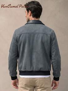 Vancamel Pulse Men's Outdoor Casual Faux Suede Jacket, Versatile Patchwork Collar Men's Flight Jacket - Grey - View 3