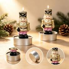 Set Of 6 Nutcracker Shaped Tea Light Candles Made Of Paraffin Wax, Gold And Pink Christmas Table Decor, Small Decorative Candles 5.8 Cm - 6Pcs - View 3