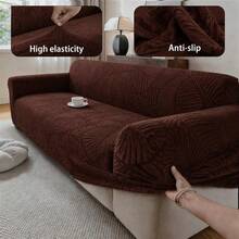 1pc Woven Skirt Style Sofa Cover, Fully Wrapped Dust-Proof Sofa Cover, High Elasticity, Strong Tensile Strength, No Deformation, Washable And Machine Washable Without Fading, Moisture Absorbing And Breathable, Suitable For All Seasons - Coffee - View 2