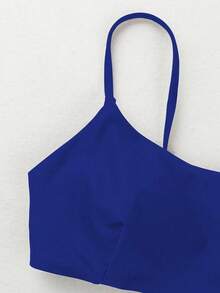 Un ensemble de bikini deux pièces bleu marine à bouche plate simple pour femmes, un ensemble de maillot de bain à la mode, élégant et décontracté pour les vacances d'été à la plage et les fêtes - Bleu marine - Voir 6