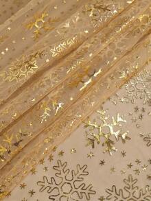 1pc Christmas Snowflake Foil Printed Mesh Fabric, Party Decoration Table Runner Princess Dress DIY Fabric - Gold - View 3