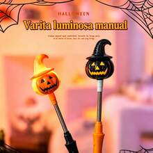 2 piezas de varitas mágicas LED parpadeantes de Halloween, varitas fluorescentes de mano con calabaza y fantasma, rellenos para bolsas de regalo de truco, disfraces y fiestas al aire libre - Negro - Ver 2