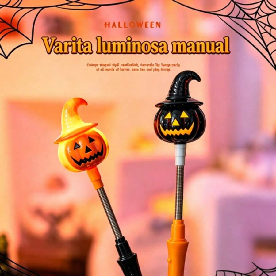 2 piezas de varitas mágicas LED parpadeantes de Halloween, varitas fluorescentes de mano con calabaza y fantasma, rellenos para bolsas de regalo de truco, disfraces y fiestas al aire libre
