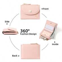 Women's PU Short Wallet, Cute Cat Decor Snap Flap Wallet, Zipper Coin Pocket, Multiple Card Slots And Photo Slot, Suitable For Daily Storage - Multicolor - View 4