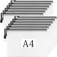 1/5/10pcs A3/A4 Transparent Extra Large Mesh Waterproof Zipper File Bag Document Bag Art Bag, Durable Student And Professional Document Organizer, Ideal For Paper And Test Storage - Black - View 9