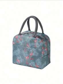 1pc Crane Pattern Portable Lunch Bag, Reusable, Leak-Proof, Cute Design, Stain-Resistant, Side Water Bottle Pocket, Insulated, Large Capacity Tote Bag, Suitable For Travel, Work, Picnic, Beach And Other Occasions. - Baby Blue - View 8