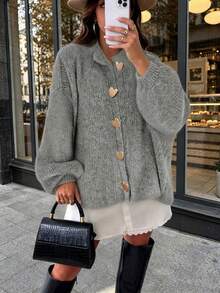Autumn/Winter Casual Versatile Solid Color Cardigan, Fashionable Minimalist Business Commute Elegant - Grey - View 5