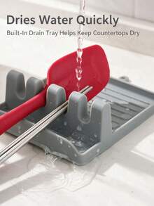 1pc Hard Plastic Utensil Holder With Drip Tray, Suitable For Spoons, Tongs, Spatulas, Kitchen Utensils, Kitchen Accessories, Home Kitchen Supplies, Pot Lid Rack, Spatula Storage Rack, Multi-Functional Foldable Pot Lid Rack, Spoon Rest, Heat-Resistant Pot Lid Rack, Kitchen Accessory Utensil Rack, Also Suitable For Christmas, Christmas Furniture Decor, Autumn Home Decor, Christmas Gifts, Gifts For Women - Multicolor - View 5