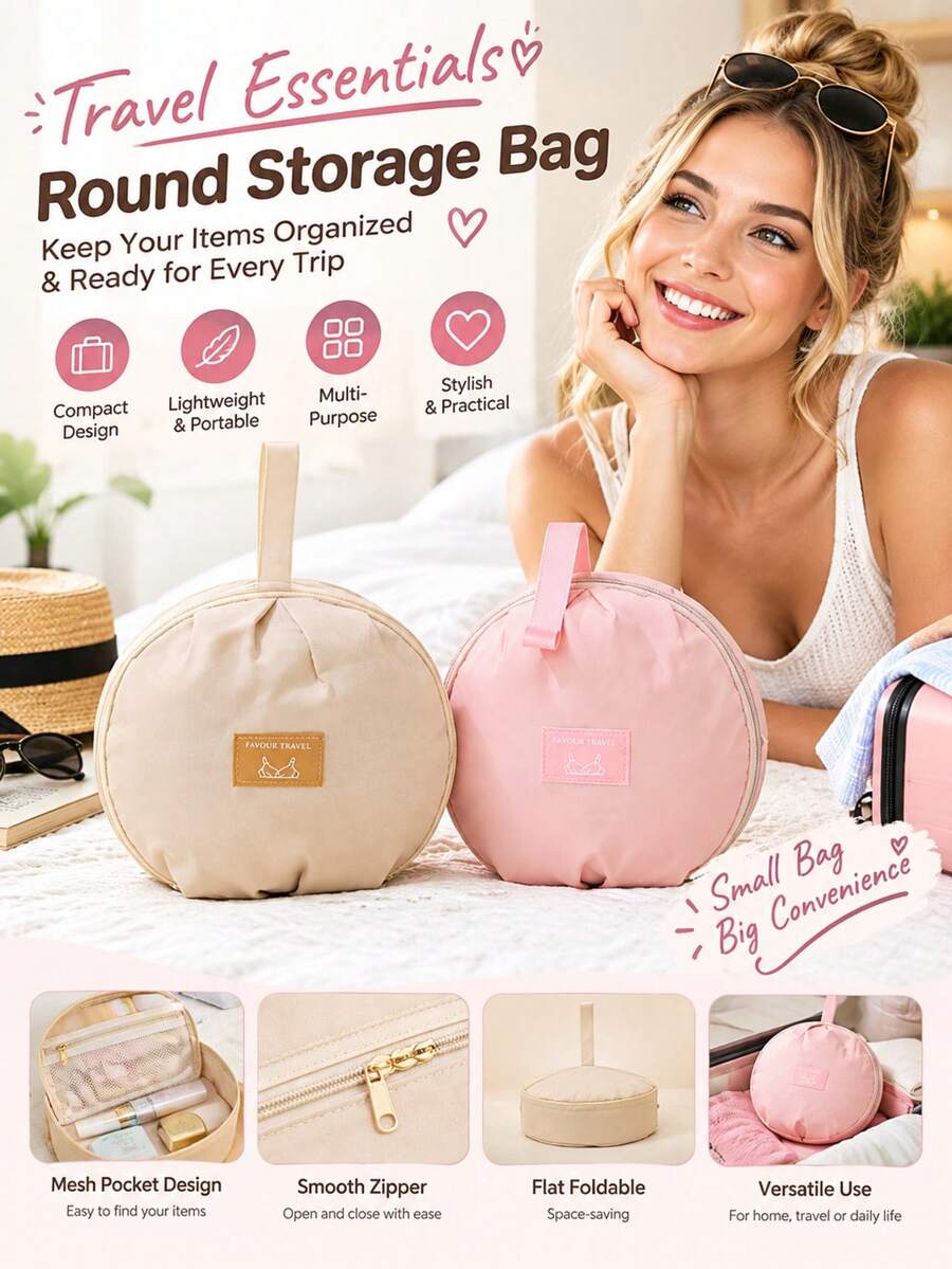 1pc Honey Girl Style Bra Storage Bag, Lightweight And Easy To Carry, Multi-Compartment Design, Efficient Storage For Bras And Panties, Can Be Handheld Or Hung, Ideal For Travel And Home Organization, Beige, Zipper Closure, Bra Storage Bag