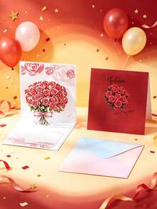 Personalized 3D Pop-Up Floral Greeting Card - Romantic Paper Flower Design, Suitable For Anniversary And Valentine's Day, Love Message Card For Anyone - Single Piece - View 8