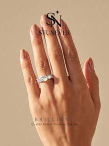 Certificated Moissanite Ring 1pc 1CT Sparkling Five Stone For Women Engagement Wedding Party Daily Wear Anniversary Jewelry Gift - Silver - View 3