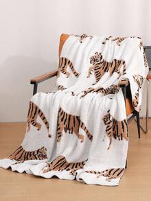 1pc Half-Flannel Knit Blanket Throw, Office Nap Sofa Blanket, Air Conditioning Blanket - Tiger Rice - View 1