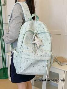 Tie Dye Star Printed Backpack + Adjustable Breathable Shoulder Straps + Outdoor Travel & Shopping + Pastel Blue Sweet Backpack - Multicolor - View 5