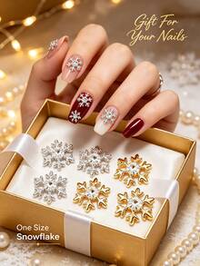 20pcs Gold & Silver Winter Alloy Rhinestone Snowflake Nail Art Decor, Christmas 3D Glitter Nail Stickers, Minimalist Versatile Multi-Function DIY Decoration Accessories, False Nails Manicure Supplies - Multicolor - View 2