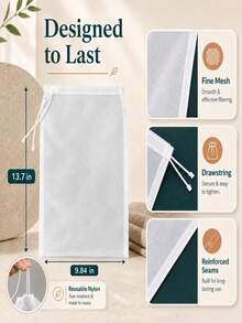 1pc Fabric Filter Bag Set, Modern White Kitchen Multi-Function Filter Bag, Reusable Nylon Fine Mesh Filtration Bag, Suitable For Brewing, Nut Milk And More, Convenient Filtration And Draining Kitchen Tool - Multicolor - View 5