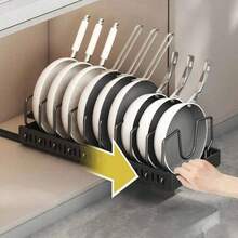 1pc Pull-Out Kitchen Cabinet Pot & Pan Rack With Sliding Lid Holder And Pot Rack, For Storing Lids, Baking Tools And Cookware In Cabinet - Black - View 2