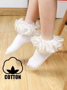 1 Pair Cotton All-Season Children Middle/Small Kids Solid Color Lace Ruffle Ankle Socks, Dance Socks, Princess Baby Socks - Multicolor - View 2