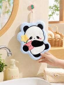 4/1 Double-Layer Cute Cartoon Panda Embroidered Hanging Hand Towel, Coral Fleece Super Absorbent Quick-Drying Hand Towel, Suitable For Bathroom And Kitchen Decoration, Can Be Used For Wiping Hands, As Heat Insulation Pad, Cleaning Bathroom And Kitchen Towel - Multicolor - View 2