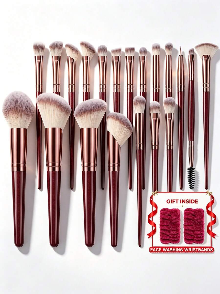 20pcs And 1pc Gift Makeup Brushes Set, Soft Dense Cosmetic Brushes For Foundation Powder Blush Eyeshadow Concealer Contour Highlight, Complete Face & Eye Makeup Brush Kit, Handles For Makeup Beginners And Daily & Party Makeup Application - Multicolor - View 1