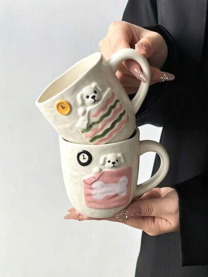 1 pieza Taza de cerámica con cachorro 3D lindo, taza de café con forma de cachorro abrazado a la cama pintada a mano de forma creativa y personalizada, taza de té de estilo cálido y curativo, taza de agua, adecuada para el hogar y la oficina, regalo de cumpleaños creativo, apta para microondas y lavavajillas