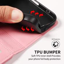 1pc Embossed Zipper Wallet Phone Case Compatible With Apple 18 Pro Max, A57, Note 15 PRO, Faux Leather Portable Crossbody Coin Purse Protective Cover (Global Version, Not Local Model) - Pink - View 7
