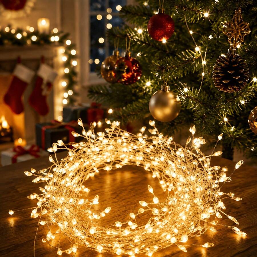 1pc USB Firecracker String Lights, LED Fairy Lights With Bright Silver Metal Wire, 8 Modes Fireworks Lights, Suitable For Valentine's Day, Easter, Christmas Wreath, Party And Wedding Decoration