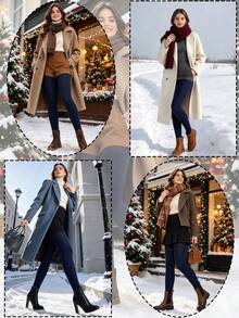 1 Pair Women's Warm Thermal Lined Leggings, Deep Blue Elastic Comfortable Tights For Autumn/Winter, Suitable For Halloween, Christmas, Commuting, Home, Party, Socializing, Gift-Giving, 5-15℃ - Navy Blue - View 5