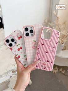 3pcs Cherry Print TPU Shockproof Full Coverage Protective Case Compatible With Apple 11/12/13/14/15/16/16Pro/16ProMax/17/17pro/17ProMax/18pro 18ProMax - Multicolor - View 2