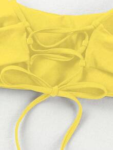 SwimNova Women's Simple Yellow Bandeau Bikini 2 Pieces Set, Fashionable Elegant Casual Swimwear Outfit, Suitable For Summer Beach Vacation Party - Yellow - View 4