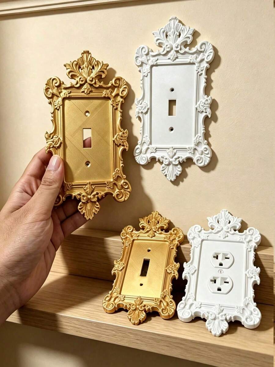 1pc Unique Elegant Gothic Black/White/Gold Switch Cover, European & American Style Wall Switch Cover Panel, Fun Light Switch - Creative 3D Switch Panel, Decorative Light Switch Cover, Vintage Theme Decorative Switch Cover - Outlet Cover