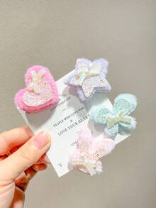 6/12Pcs Sweet Plush Hair Clips, Sparkling Heart Star Rabbit Butterfly Hair Clips, Cute Bow Decor Children Hair Clips, Sweet Dopamine Style Girls Hair Accessories, Suitable For Daily/Outing/Party Use. - Multicolor - View 5