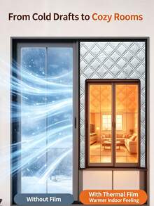 Winter Window Thermal Insulation Film, Quilted Windproof Cold Barrier Curtain, Self-Adhesive Warm Window Cover For Home Bedroom - Multicolor - View 4