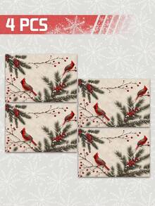 4pcs,6pcs,Christmas,Christmas Red Flower,Christmas Tree,Cardinal Bird Table Placemats,Rectangular Tablecloth,Washable,Suitable For Family Dinner,Coffee Table,Durable Kitchen And Dining Room Decor - Multicolor - View 7