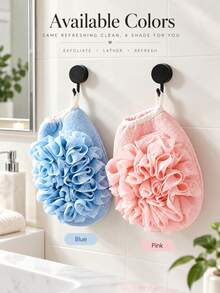 3pcs--2-In-1 Bath Scrubbing Towel & Bath Sponge, Bathing Gloves, Soft Exfoliating Surface, Suitable For Body, Face, Spa And Massage - With Hook For Convenient Storage - Black, Suitable For Bathroom And Salon - Multicolor - View 2