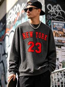 Men's Sports Long Sleeve Sweatshirt, Autumn Outdoor Letter Graphic Crew Neck Loose Fit Athletic Sweatshirt - Dark Grey - View 2